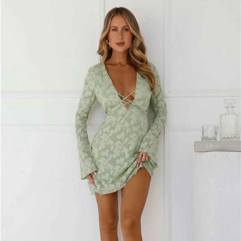 Hello Molly Sage Green Floral mini dress